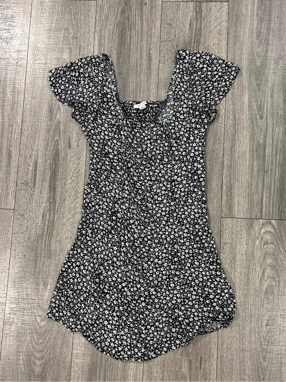 American Eagle Black Floral Button Front Mini Dress Size Small 0549